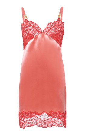 Versace Lace-Trimmed Slip Satin Mini Dress