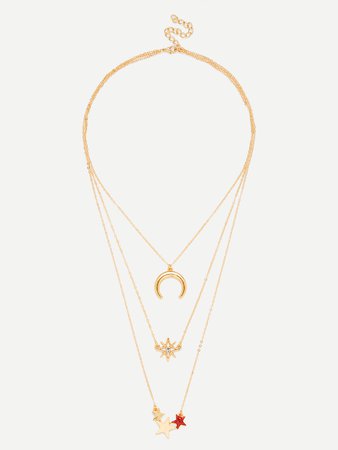 Star & Moon Pendant Layered Chain Necklace