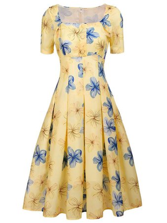 The Marvelous Mrs.Maisel Same Style Yellow Floral Swing 50S Dress With – Jolly Vintage