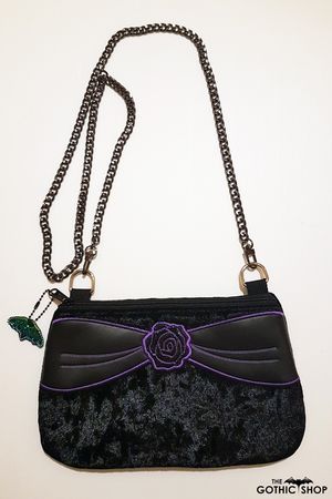 Rose Black Crushed Velvet Gothic Crossbody Bag | Gothic