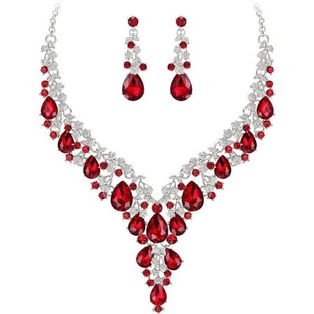 Red Crystal Rhinestone Necklace Set