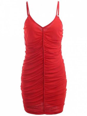 red ruched minin slip dress