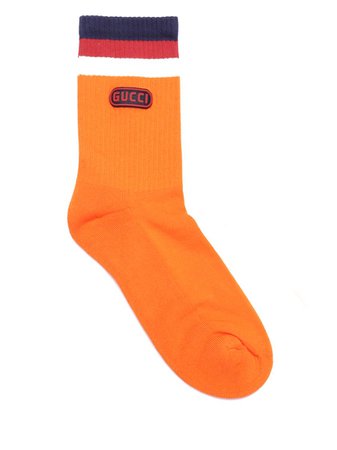 Gucci Orange cotton socks with blue/red/white stripe ORANGE - Al Duca D’Aosta