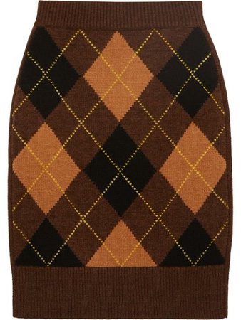 Shop brown & green Burberry argyle check cashmere-blend skirt with Express Delivery - Farfetch