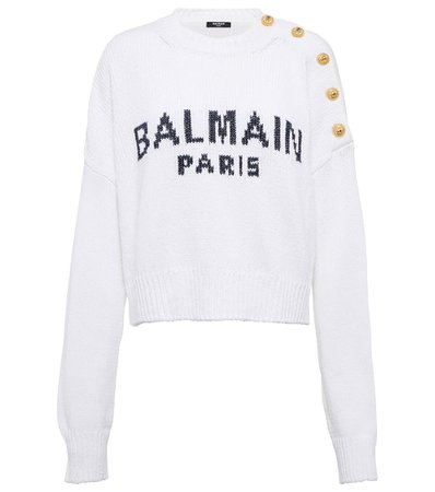 BALMAIN Logo intarsia cotton-blend sweater