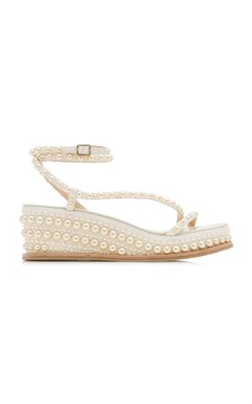 Drive Pearl-Embellished Satin Wedge Sandals By Jimmy Choo | Moda Operandi