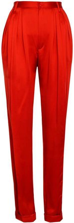 JIRI KALFAR - Red Silk Trousers With Front Pleats
