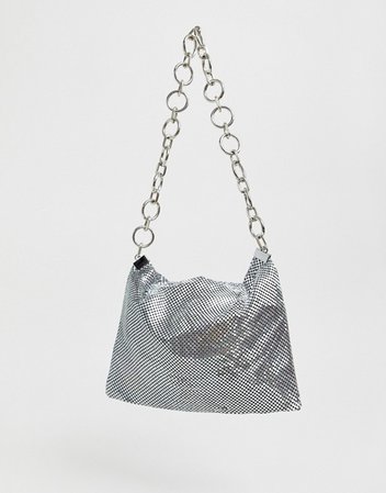 Glamorous silver sequin mesh 90s shoulder bag with chain strap | ASOS