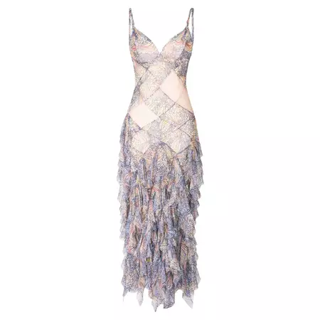 S/S 2004 Lifetime Lee Alexander McQueen Stained Glass Silk Chiffon Flutter Gown at 1stDibs