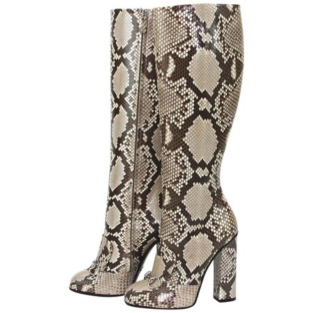 New GUCCI Campaign $3500 Python Horsebit High Boots Beige Brown It 37 - US 37.5 For Sale at 1stDibs | gucci python boots, gucci snakeskin boots, gucci snake skin boots