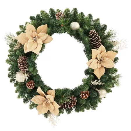 28" Christmas Unlit Burlap Poinsettia and Ornaments Artificial Pine Wreath - Wondershop : Target