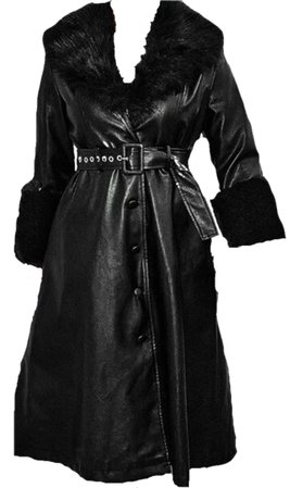 shein black leather fur trench coat