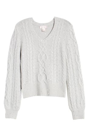 Rachel Parcell Sequin Cable Knit Puff Sleeve Sweater (Nordstrom Exclusive) | Nordstrom
