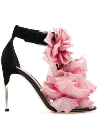 Black Alexander Mcqueen Floral Embellished Sandals | Farfetch.com