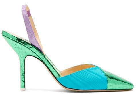 The Mara Python And Moire Pumps - Womens - Green