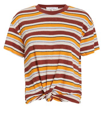 Striped Linen Knotted T-Shirt