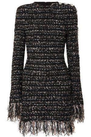 Balmain | Button-embellished frayed metallic tweed mini dress | NET-A-PORTER.COM