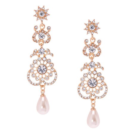 Rose Gold Crystal Filigree Drop Earrings | Icing US