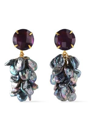 Gold-tone, amethyst and pearl earrings | BOUNKIT | Sale up to 70% off | THE OUTNET