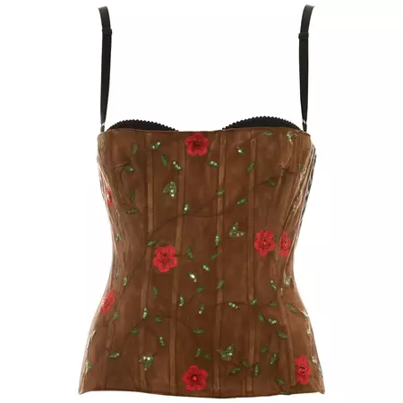 Dolce and Gabbana brown suede embellished corset, 1990s For Sale at 1stDibs