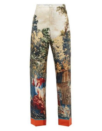 Issimo X F.R.S. For Restless Sleepers Etere La Posta Vecchia-print Silk Trousers