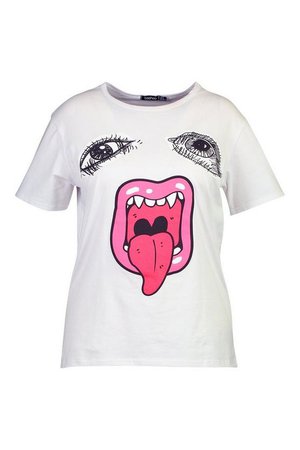 Plus Face T-Shirt | Boohoo white
