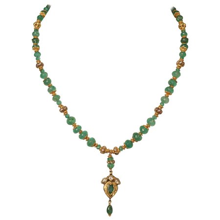 Emerald, Diamond and 22 Karat Gold Pendant Necklace by Deborah Lockhart Phillips For Sale at 1stDibs