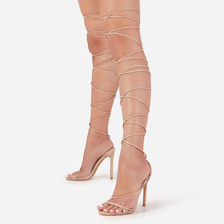 Wink-Wink Lace Up Heel In Nude Faux Leather | EGO