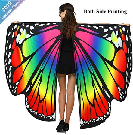 Halloween/Party Costumes,Double-Sided Printing Fabric Butterfly Wings for Women,Butterfly Shawl Fairy Ladies Nymph Pixie Costume Accessory (168 x135CM, Both Side Rainbow)