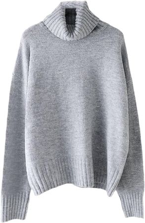 Mowaaey Autumn Winter Casual Cashmere Thick Sweater Pullovers Women Loose Turtleneck Women's Sweaters Jumper Gray at Amazon Women’s Clothing store