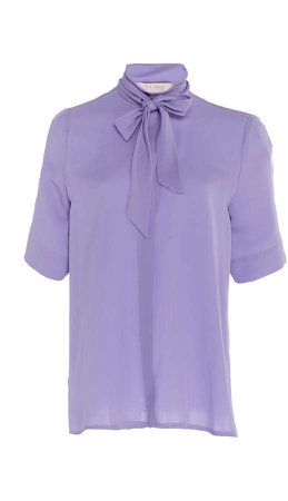 Silk Short Sleeve Pussybow Blouse Size: 38