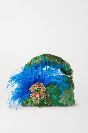 Dries Van Noten | Pillow smalll feather and crystal-embellished floral-jacquard tote | NET-A-PORTER.COM
