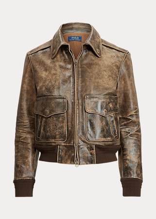 Polo Ralph Lauren Distressed Leather Bomber Jacket