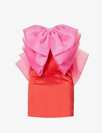 AMY LYNN - Oscar oversized bow stretch-satin mini dress | Selfridges.com