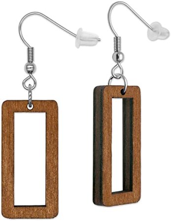 SoulCats® 1 pair of rectangular wooden earrings for women in the color beige: Amazon.co.uk: Jewellery