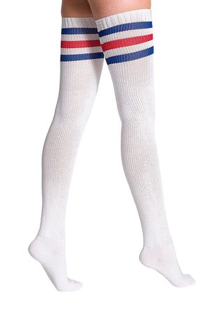 Red, blue and white thigh high socks