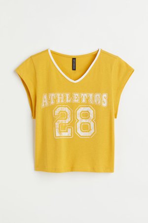 Printed Crop Top - Yellow/Athletics - Ladies | H&M US