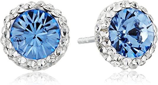 Amazon.com: Amazon Collection Sterling Silver Crystal Halo Blue Stud Earrings : Clothing, Shoes & Jewelry