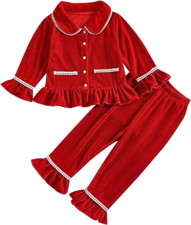 Kids Baby Girl Boy Satin Pajamas Set Button Down Sleep Shirt Top+Long Pants Bottoms Sleepwear Loungewear Clothes (Red, 18-24 Months): Clothing, Shoes & Jewelry