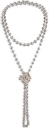 Amazon.com: qnprt 1920s Gatsby Necklace Faux Ivory Pearl Cream Extra Long (One Size, B): Clothing