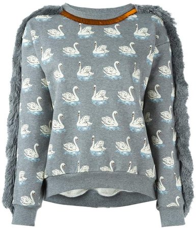 duck print fringed sweatshirt