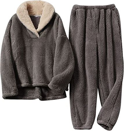 Yimoon Women’s Winter Fluffy Pajama Set Fleece Pullover Pants Loose Plush Lounge Sets Sleepwear at Amazon Women’s Clothing store