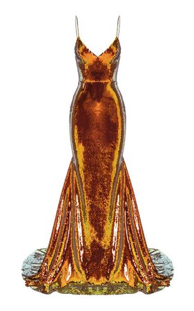 orange gold sequin gown dress