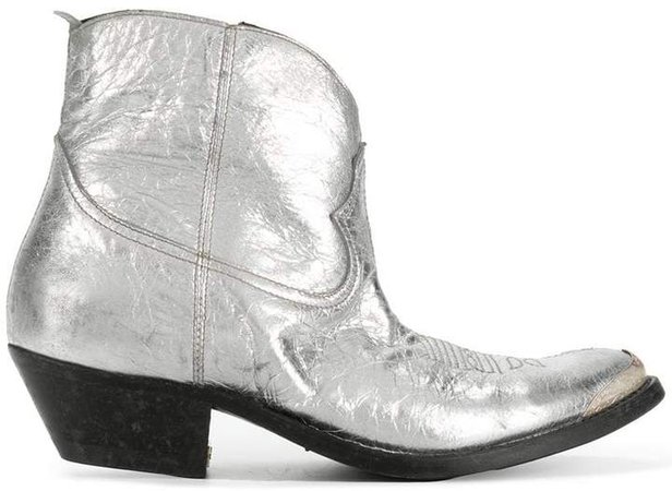 gold and silver metallic young leather cowboy boots