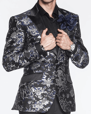 Men's Fashion sport coat, fashion blazer, men's blazer sport coat, flower woven blazer, black flower blazer, celebrity men's blazer, hollywood blazer,prom jacket – ANGELINO