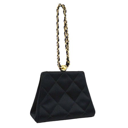 Chanel Black Satin Quilted Small Evening Mini Party Top Handle Satchel Bag For Sale at 1stdibs