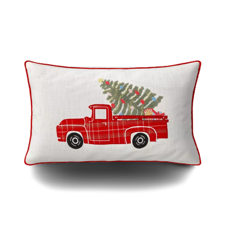 Oversized Christmas Truck Embroidered Applique Lumbar Throw Pillow White - Threshold™