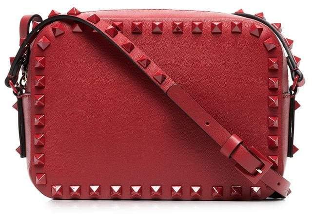 red rockstud cross-body leather bag
