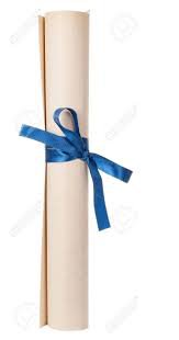graduation diploma with blue ribbon