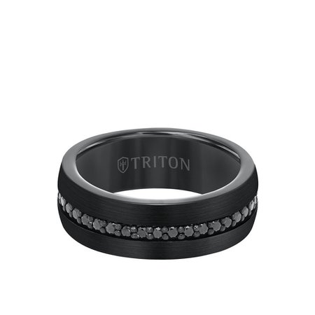 Triton 8MM tungsten carbide black sapphire men's ring
